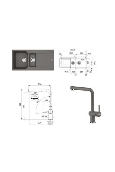 Franke Urban Stone Grey Ubg 651-100 1,5 Actıve Plus Doccıa 2.0 Armatür Setli