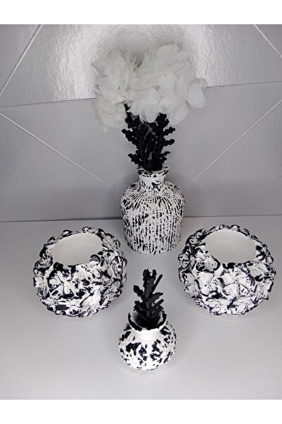 limitsizalisveris SİYAH BEYAZ DEKORATİF HEDİYELİK SÜS EŞYASI MUMLUK VAZO TAKI...