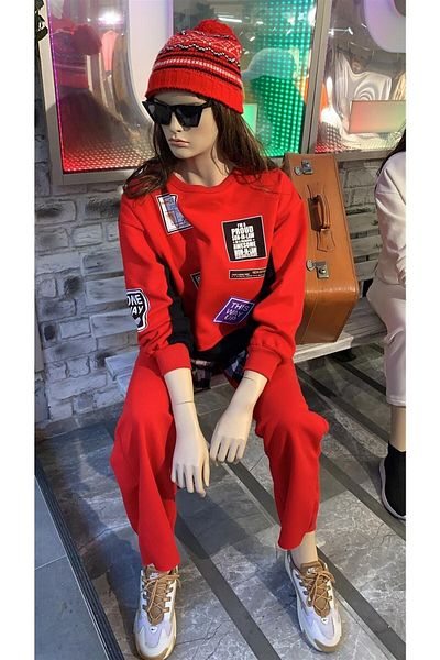 Settimo -Lsk Red Plaid Oversize Sweatshirt - Crew Neck, Label Printed
