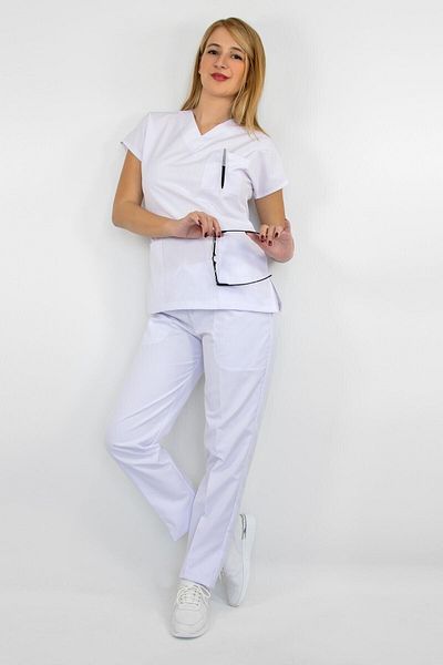 Nur Medikal Giyim White Alpaca Bottom Top Set