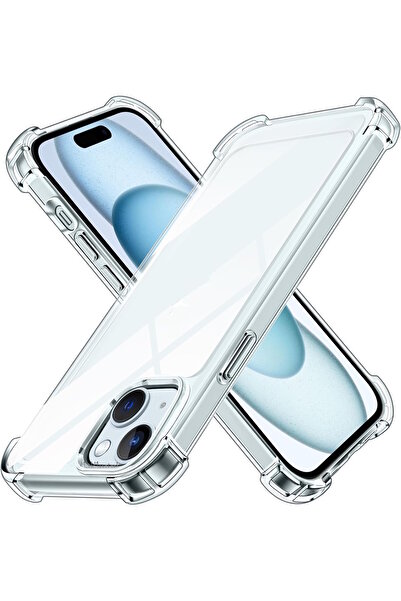 m.tk moveteck İphone 15 Uyumlu Kılıf Köşe Korumalı Darbeye Dayanıklı Antişok Şeffaf Silikon Sert Kapak