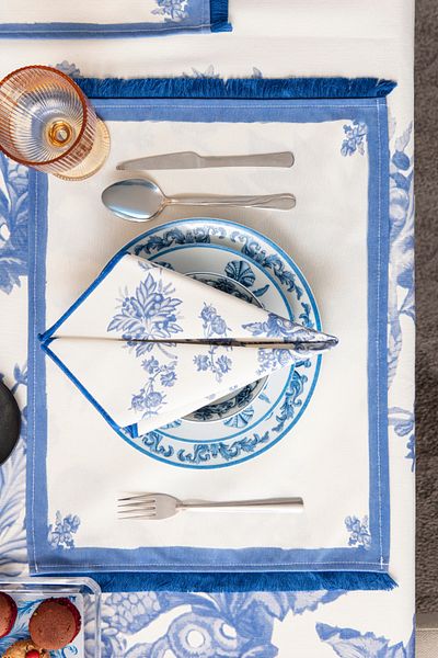BUGİ HOME COLLECTİON Elysian Blue Premium 6'li Linen Flat Cancer - Serviciu american