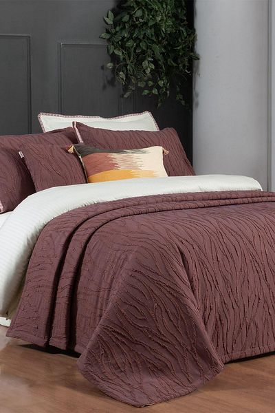 Sarev Fallon Tan Double Decorative Throw Pillow Gift Bedspread Set 260*250 cm