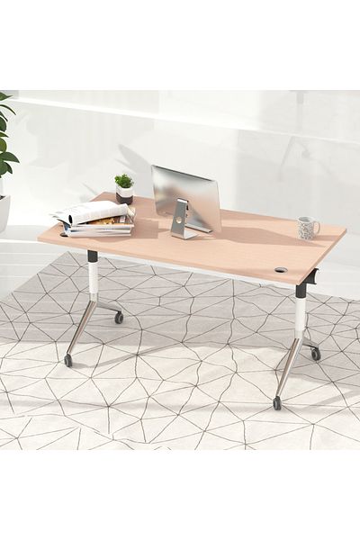 Mahmayi ZF-08A Multipurpose Foldable Training/Computer Table, Adjustable Standing Desk-White (Oak)