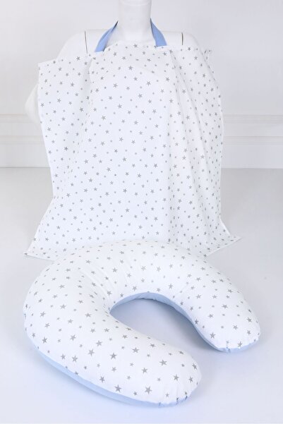 Umaybebek Emzirme Yastığı, Emzirme Önlüğü Set - Pamuklu Kumaş - Mavi Küçük Yı...