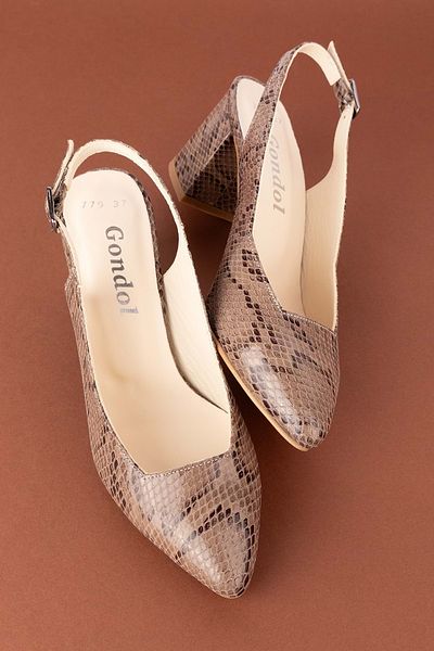Gondol Genuine Leather Snake Patterned Women's Heeled Shoes - Şhn.709