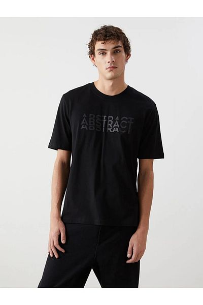 LC Waikiki Xside Men's Black Crew Neck Short Sleeve Printed Combed Cotton T-Shirt