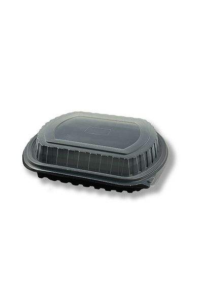 Home Black Square Plastic Lid Microwave Container 500 Pieces (Food, Salad, Dumplings, Pasta)