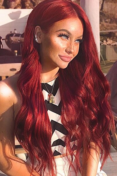 TAKIŞTIR Isıya Dayanıklı Yarımay Çıt Çıt Saç 39 Şarap Kızıl Dalgalı 60 cm 110 gr (Sevil)