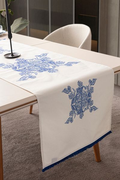 BUGİ HOME COLLECTİON Duck Linen Runner, Seria Premium Albastru Azur, 45x140
