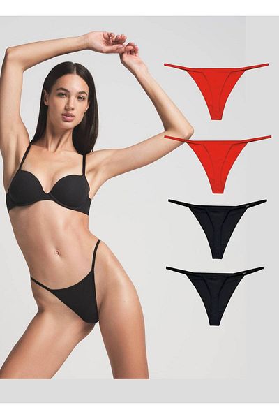 GECKO COLLECTION Gecko Rope Elastic Women's String Thong 4 Pieces