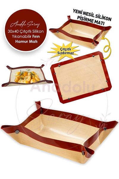 Anadolu Saray 30X40 Snap Fastener Bakable Washable Self-Oiled Silicone Baking and Dough Rolling Mat