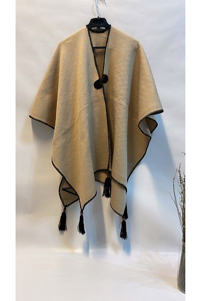 Onur Winter Knitwear Poncho - Solid Color, Edge Stripe, Fashion Trending Product - Store