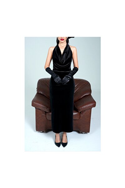 Butik Sırt dekolte kadife elbise