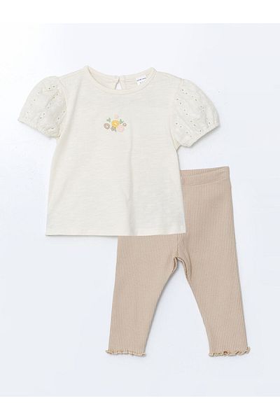 LC Waikiki New Season Embroidered Baby Girl T-Shirt and Sweatpants Set of 2 - S5Ey85Z1