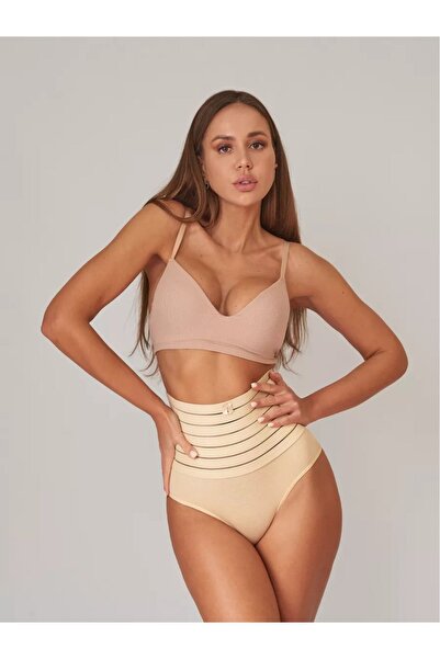 SAUNA SUIT Women's High Waist Abdominal and Belly Gathering Black & Skin Color Gathering 2-Piece Panties Corset Set