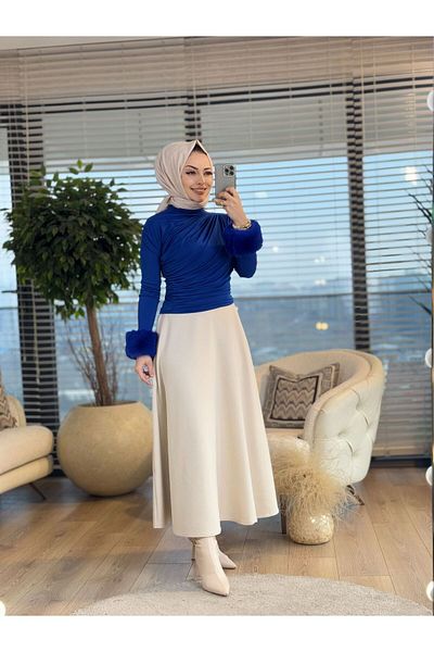 ALANURMODA 3922 Blouse with Shearling Sleeves
