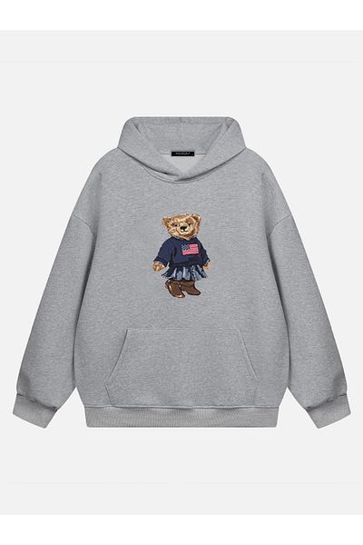 Mad&Calf Women's Teddy Girl Printed Hooded Fleece Oversize Sweatshirt