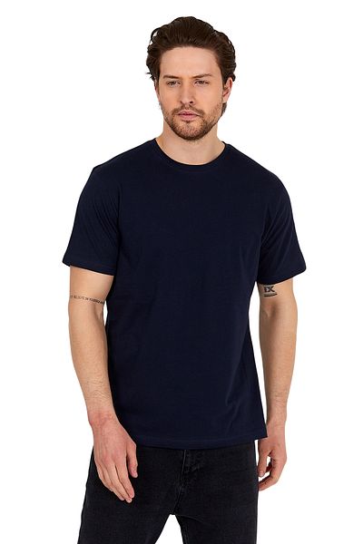 DK DAKSEL Ανδρικό μπλουζάκι μπλε navy blue color Basic Cut Crew Neck 100% βαμβακερό πακέτο μπλουζών 2 τεμαχίων