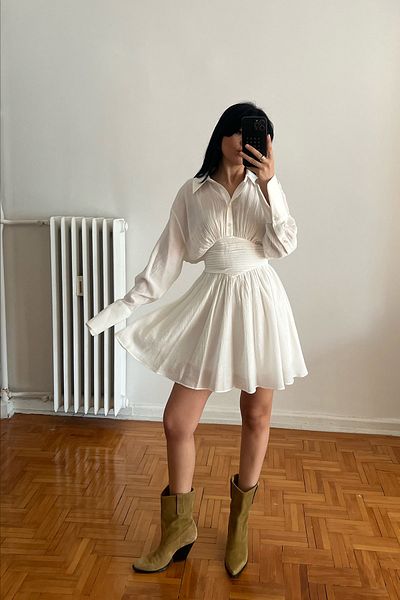 Seda Yalçın Atelier White Mathana Waist Detailed Flared Dress