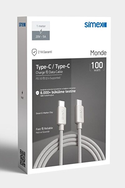Plus Bilişim Type-c To Type-c 100 Watt 20v 5a Hızlı Şarj Ve Data Kablosu