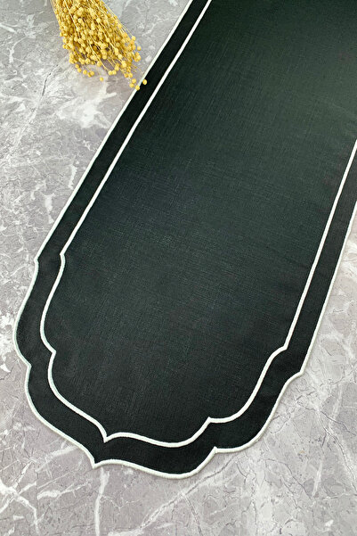 WEARE2 Culoare neagră, albă, cu broderie dublă, 40x140 cm, cu efect de lenjerie