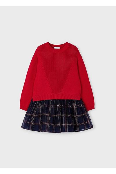 MAYORAL 04-09 Years Old Girl's Red - Navy Blue Color Knitwear Dress Set