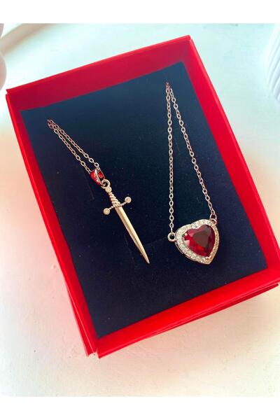 Modadiro Sevgililer Günü Kolyesi, Sevgili Kolyesi, Çift Kolyesi, Kalp ve Kılıç Kolye