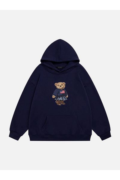 Mad&Calf Hanorac oversize din fleece cu glugă cu imprimeu Teddy Girl pentru femei