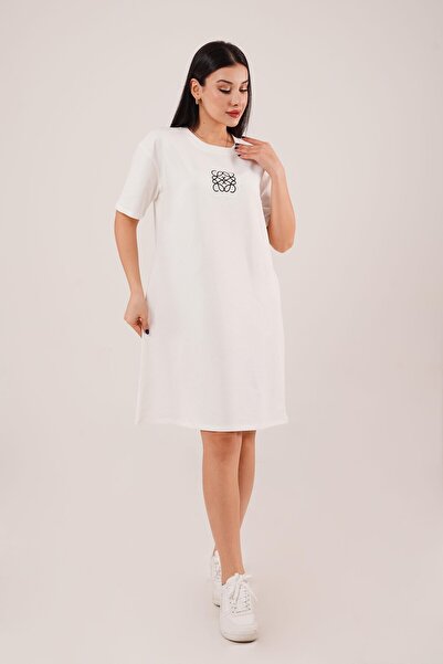 Hipo Trend Біле плаття з коротким рукавом і принтом