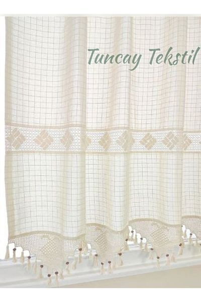 TUNCAY TEKSTİL Buldan Work Hand Lace Monika Curtain 100% Cotton Authentic Woven Sunshade Curtain