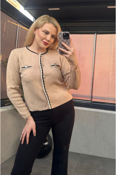 MİR STORE سترة صوفية من الجمل بأزرار معالجة خاصة مع شريط ملتوي