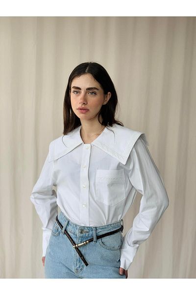 Retrobird Design alb din dantela - camasa de dama cu guler pentru bebelusi