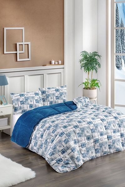 HOMENUP Patterned 155X215 Blue Single Duvet Set Wellsoft
