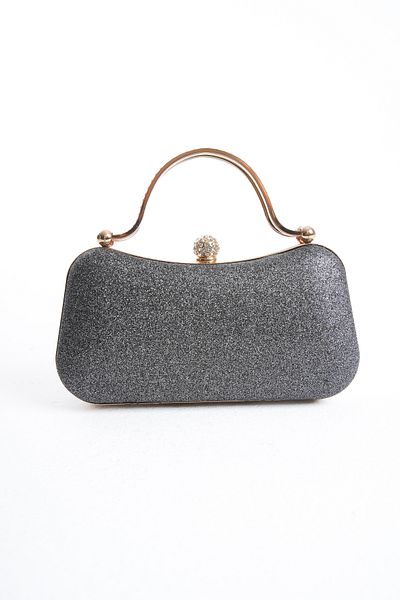 GUİZA Women's Imported Silvery Fabric Platinum Gold Case Zircon Stone Evening Dress Stylish Bag Is an Elegant Design