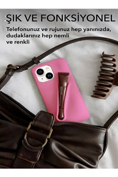 OVADA İphone 15 Uyumlu Rhode Ruj Bölmeli Silikon Lips Kılıf Kapak