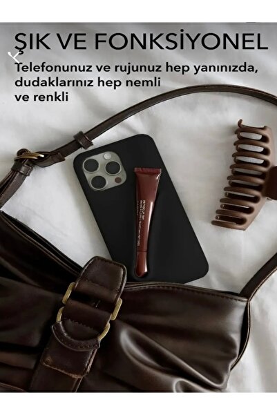 OVADA İphone 15 Pro Max Uyumlu Rhode Ruj Bölmeli Silikon Lips Kılıf Kapak