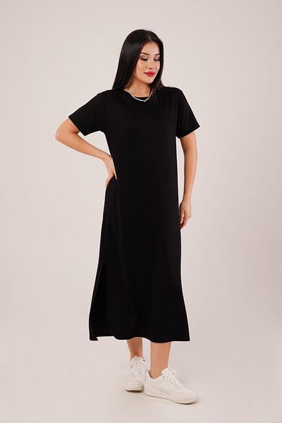 Hipo Trend Modal Black Dress with Side Slit