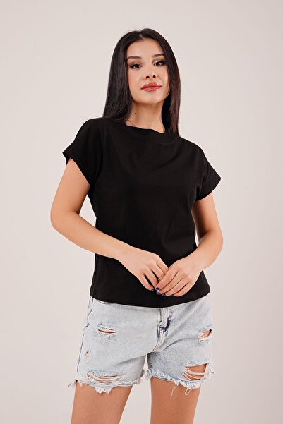 Hipo Trend Черна тениска с къс ръкав и яка стойка