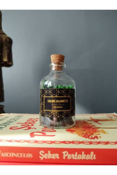 Vagonik Dekoratif Şık Sarı Çizgili Kibrit Şişesi