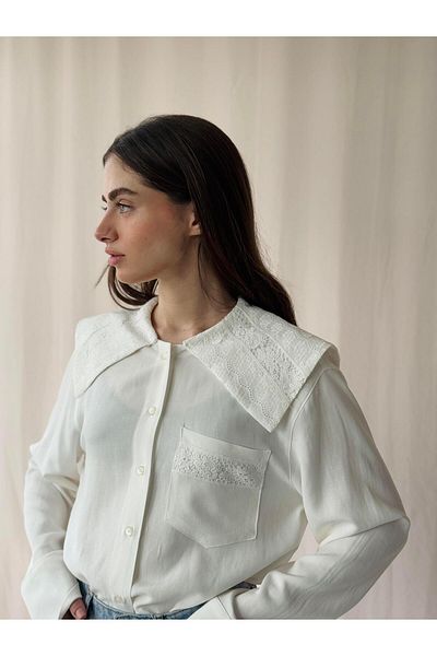 Retrobird Ecru Women's Shirt - Design Lace, Baby Collar