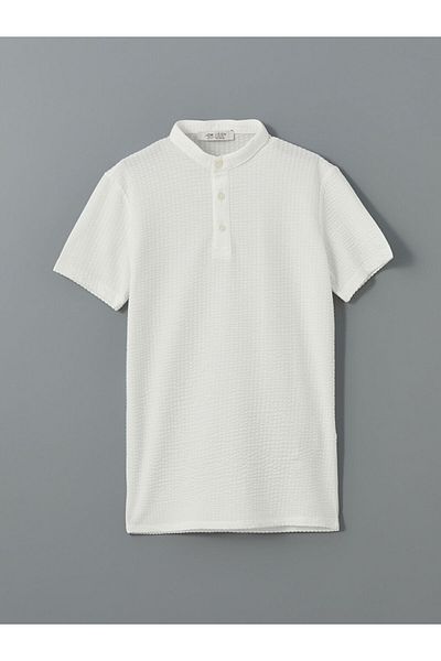LC Waikiki New Season Judge Collar Textured Boy's T-Shirt - S5Gk50Z4