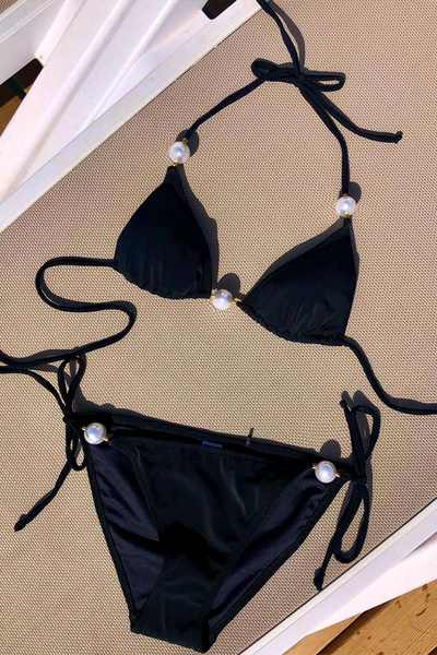 ARONA Lilbasic Büyük Incili Siyah Bikini