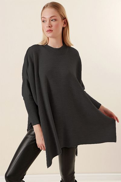 Bigdart 15783 Poncho-Pullover mit Schlitz – Anthrazit