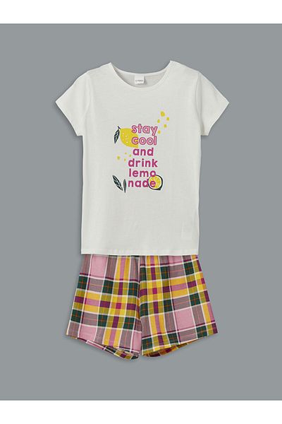 LC Waikiki LCW Kids Crew Neck Girl's Pajamas Set with Shorts