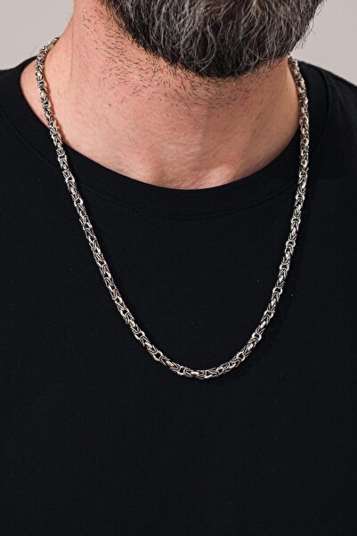 Tmt Silver GÜMÜŞ 5 MM ERKEK KRAL KAFES ÖRGÜ OKSİTLİ KARARTMALI ZİNCİR KOLYE