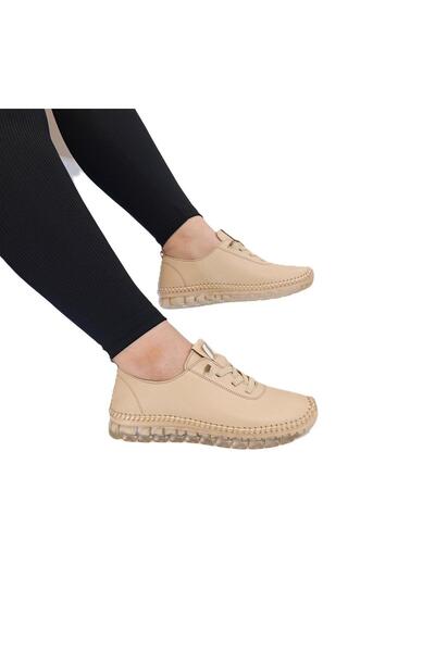 Voyager حذاء 9050 بيج من الجلد الطبيعي بنعل شفاف