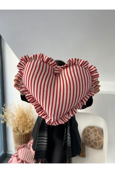 KaiHome Lovely Heart Ruffled Linen Padded Pillow / Throw Pillow 50cm