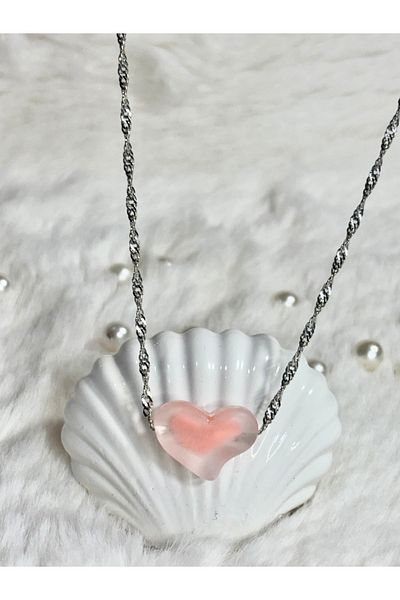 Store 3D Pink Heart Steel Necklace Stainless Steel Romantic Jewelry |   Elegant Gift for Lover Women