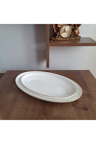 umut züccaciye Gold Porselen Yaldızlı Kayık Tabak Oval Bone China 2li 25 Ve 3...